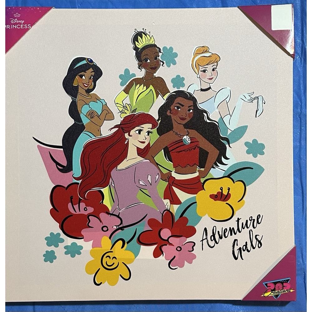 Disney Princess's Canvas Wall Art:  Ariel,  Moana, Jasmine, Tiana, Cinderella